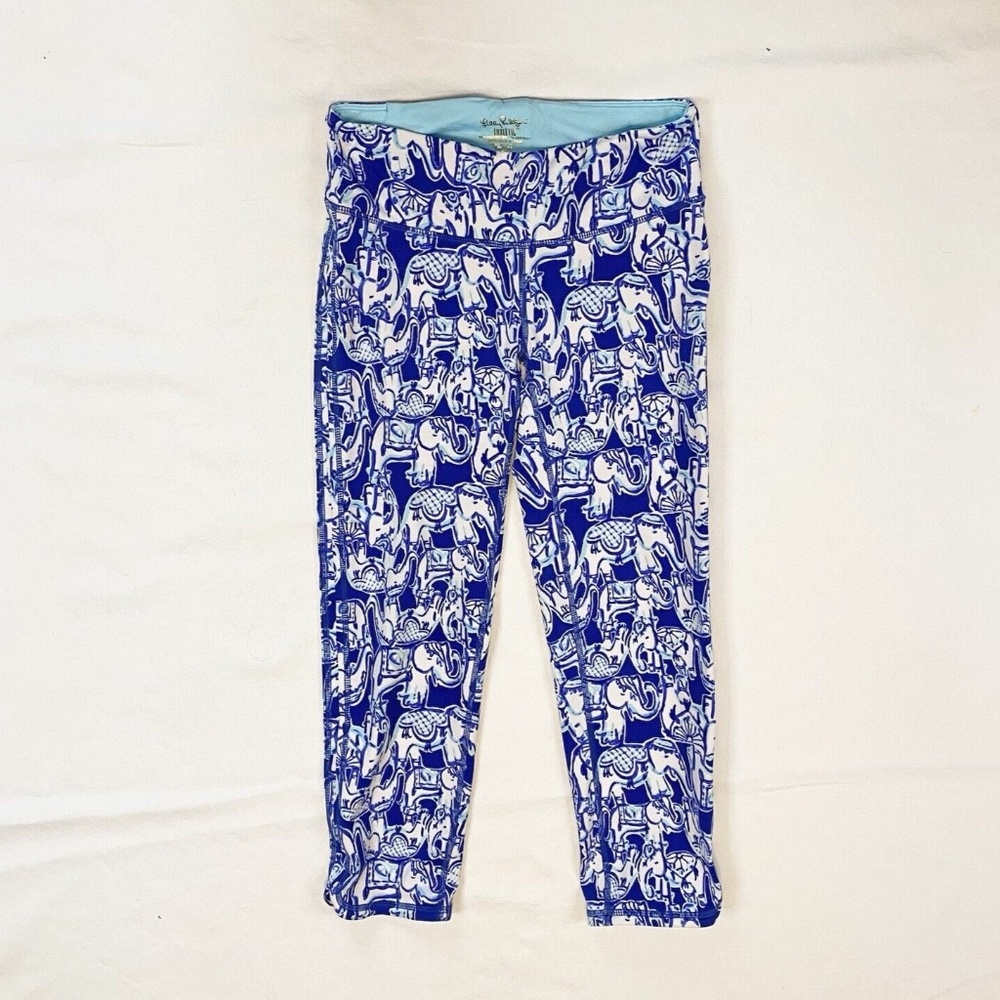 Lilly Pulitzer Luxletic Size S Blue Weekender Crop Leggings Get Trunky Elephants